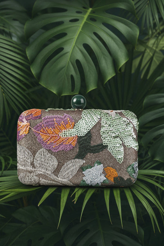 Hilaya Floral Sequin Woven Clutch