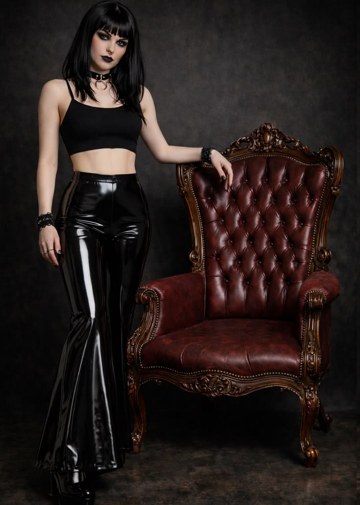 Latex Full Length Flare Pants