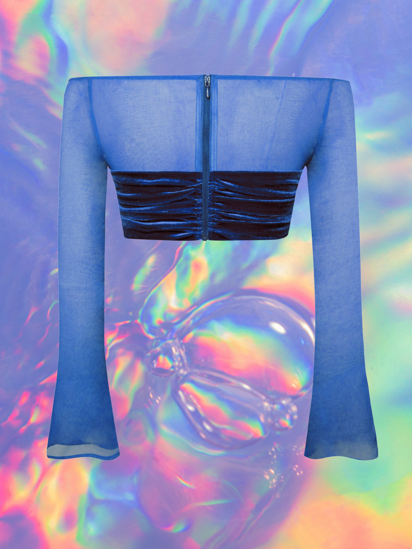 Brucie Velvet Mesh Sleeve Top