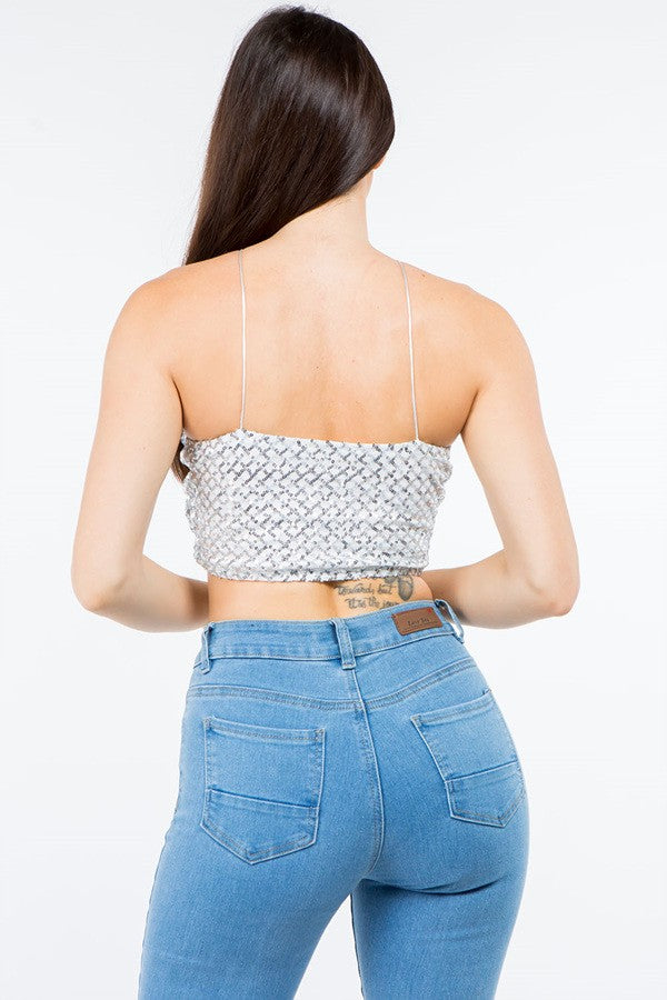 Diamond Sequin Strappy Crop Top
