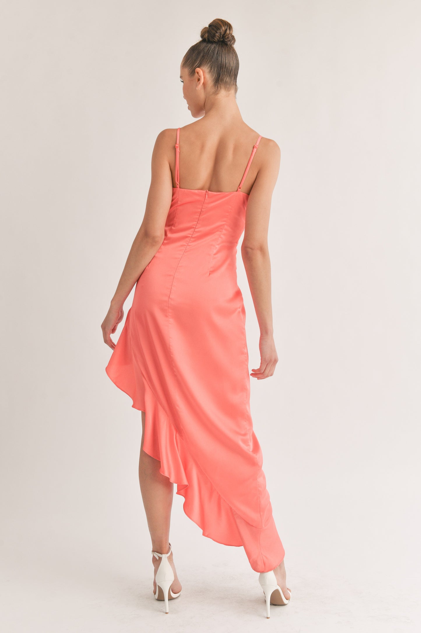 Heidi Satin Ruffle Slit Gown