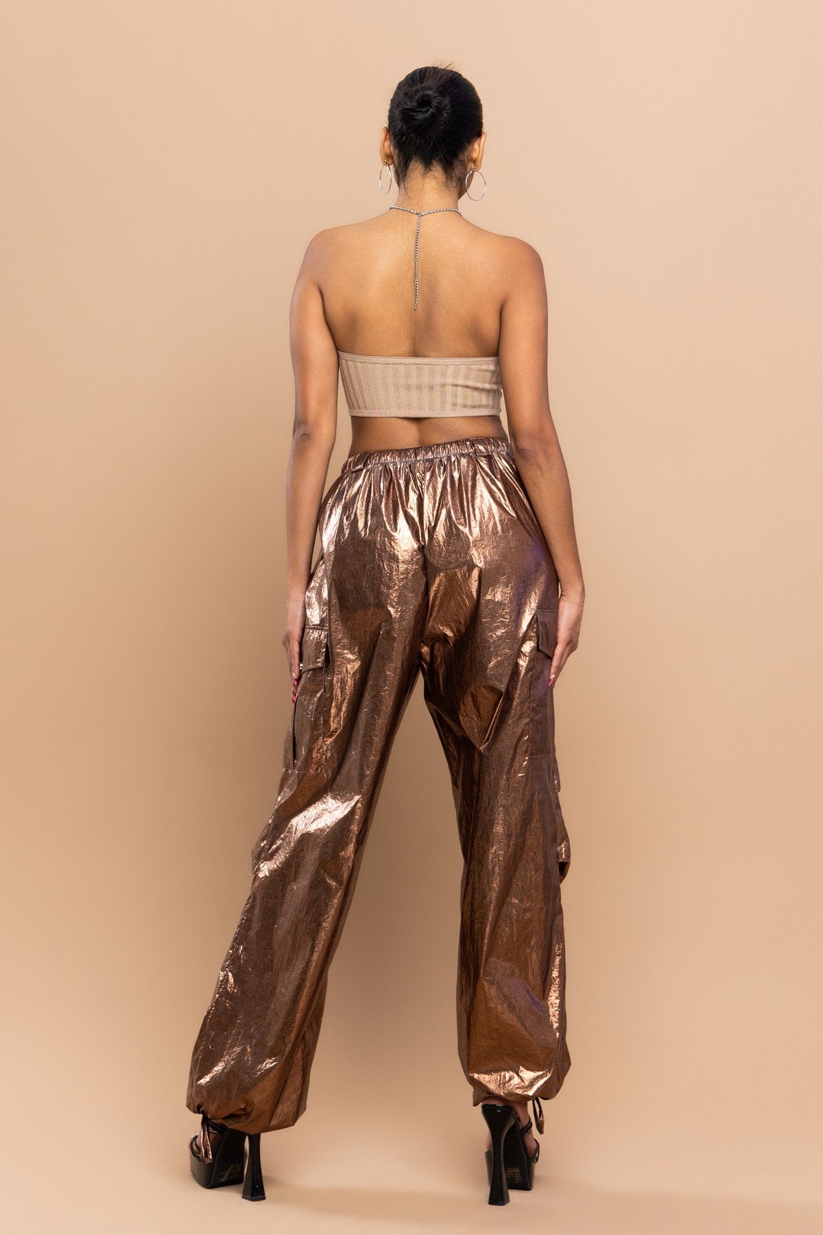 Keyona Metallic Parachute Cargo Pants