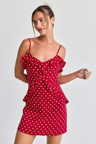 Violet Polka Dot Ruffle Mini Dress
