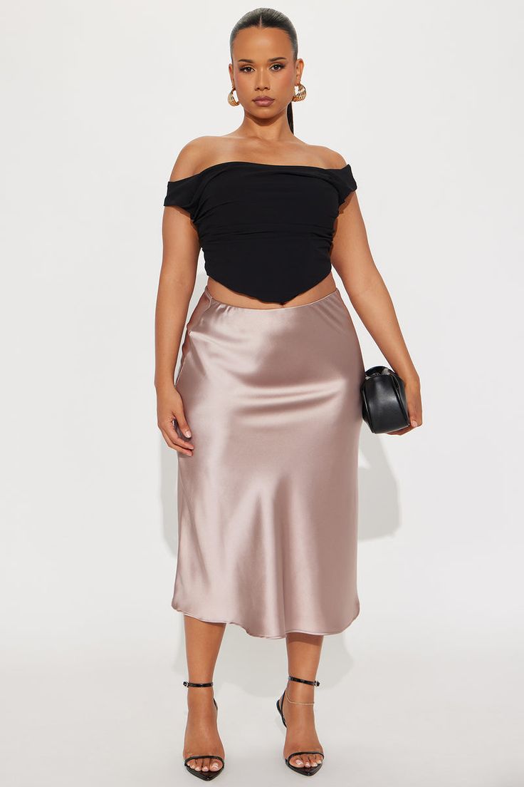 Plus Satin Midi Skirt