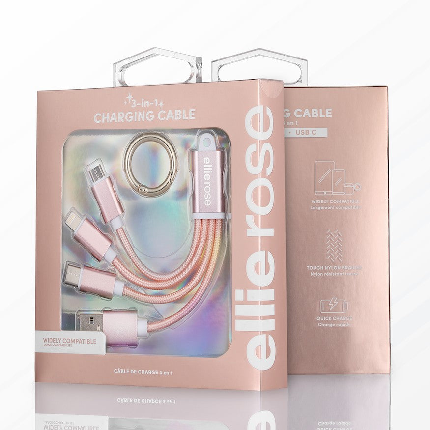 3 in 1 Charging Cable 6in - White