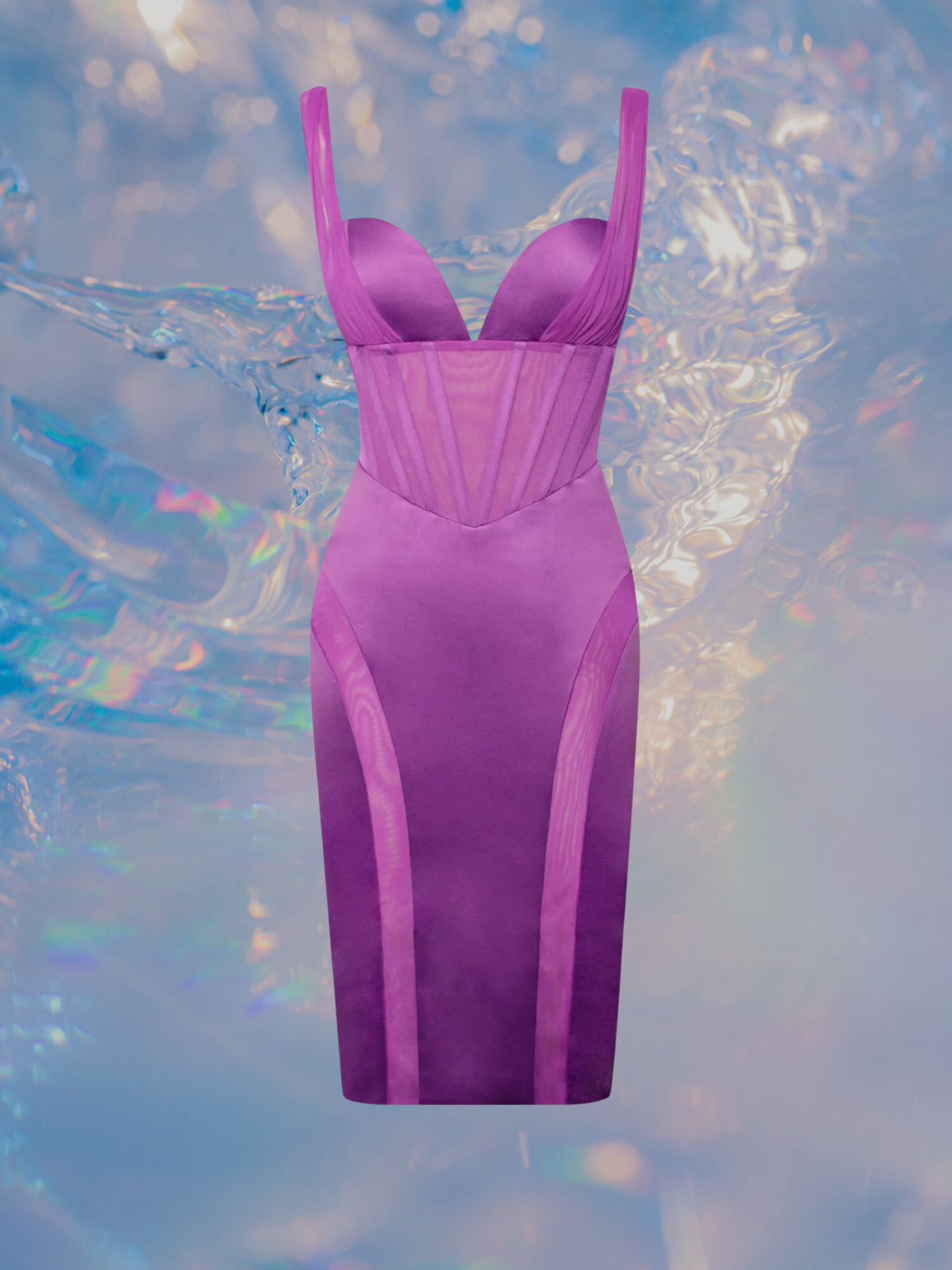 Gretta Mesh Corset Satin Dress