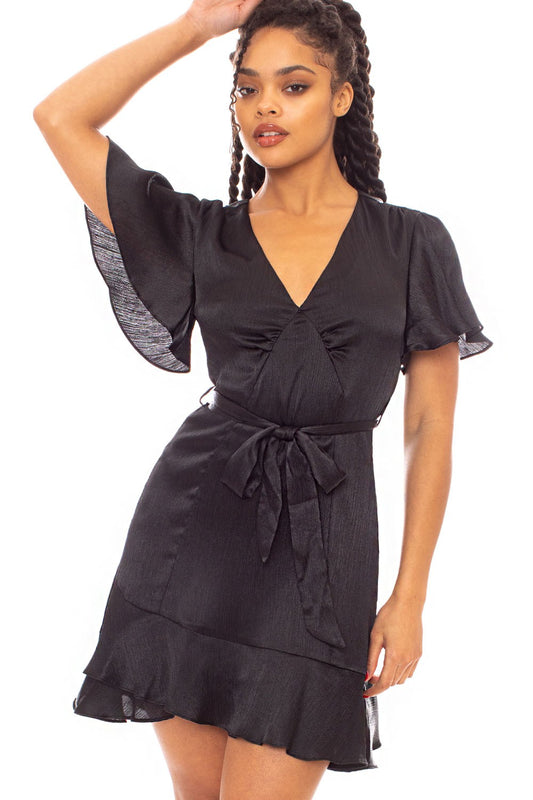 Ania Satin Bell Sleeve Mini Dress