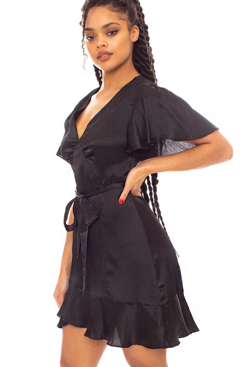 Ania Satin Bell Sleeve Mini Dress