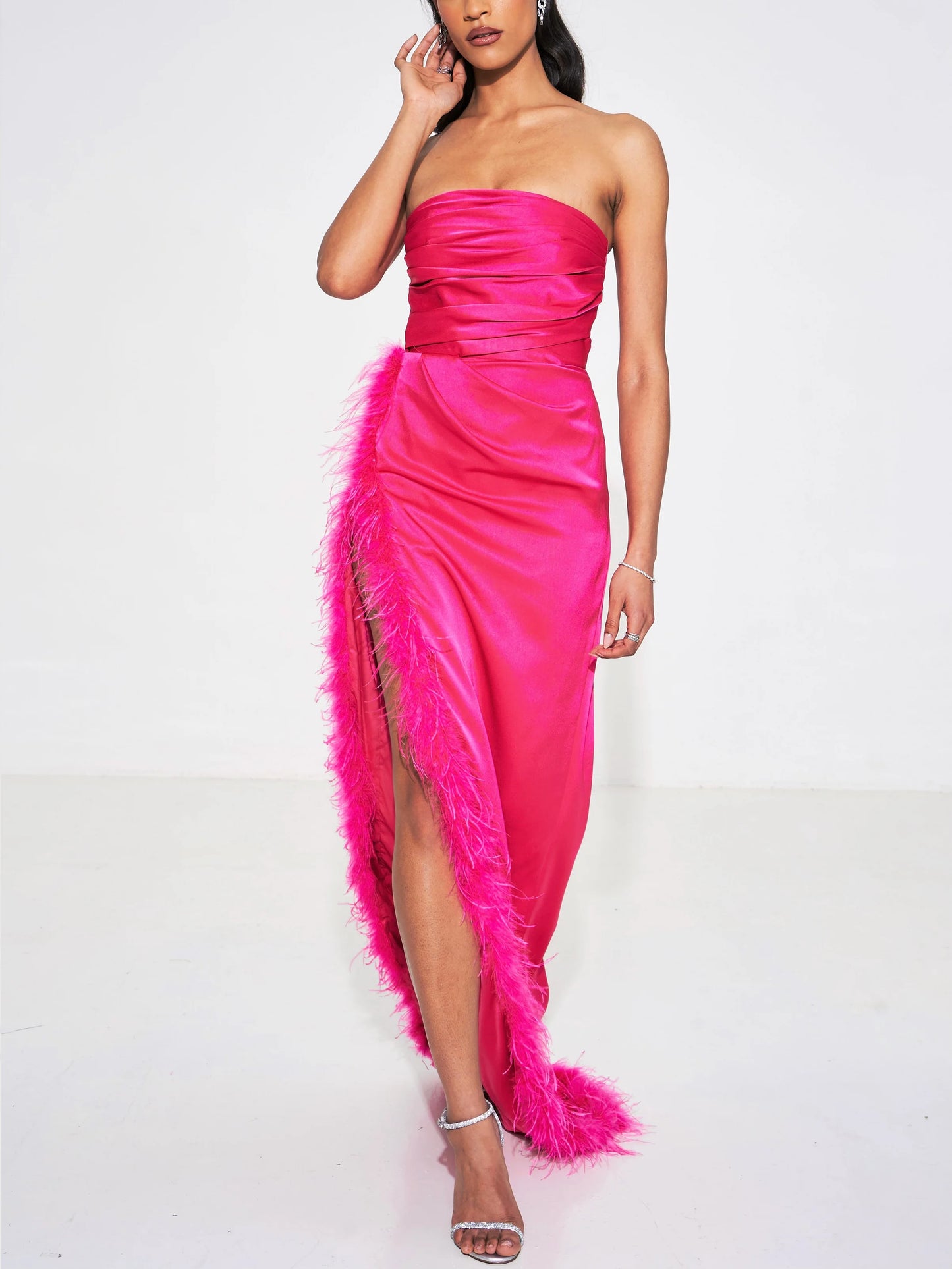 Balinda Feather Slit Midi Dress