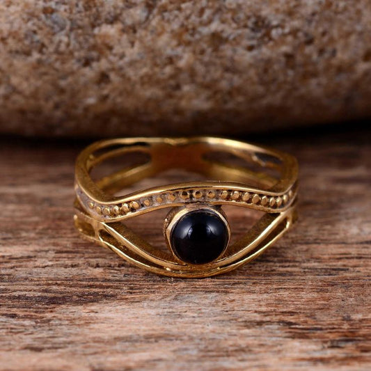 Black Obsidian Evil Eye Brass Ring