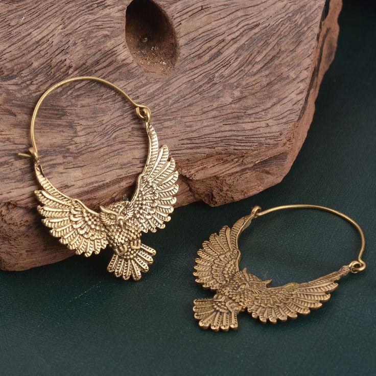Owl Brass Hoop Earrings
