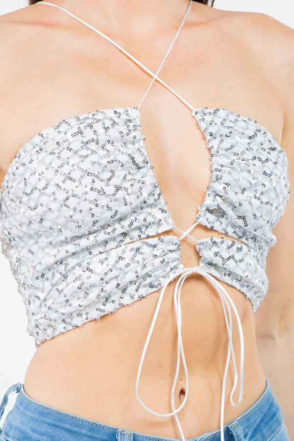 Diamond Sequin Strappy Crop Top