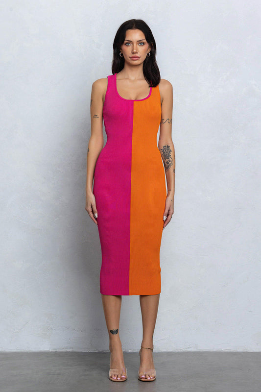 Emelie Colorblock Split Midi Dress