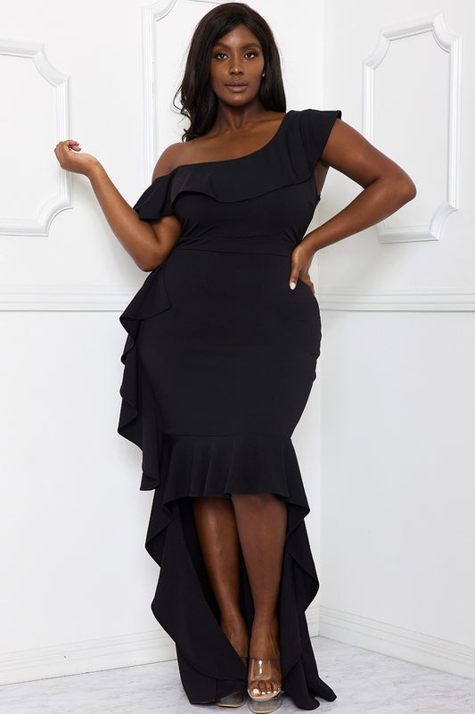 Felicia Plus One Shoulder Ruffle Maxi Dress