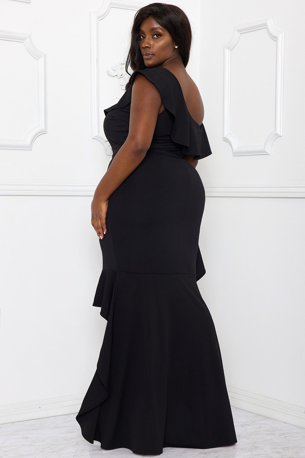 Felicia Plus One Shoulder Ruffle Maxi Dress