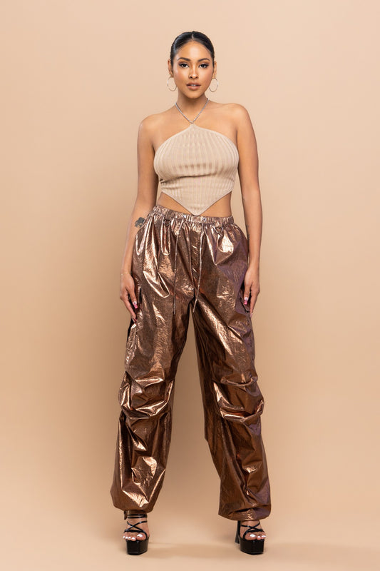 Keyona Metallic Parachute Cargo Pants