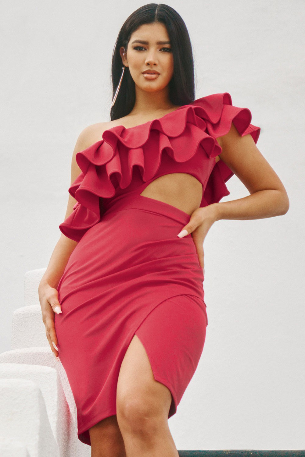 Lucia One Shoulder Ruffle Dress