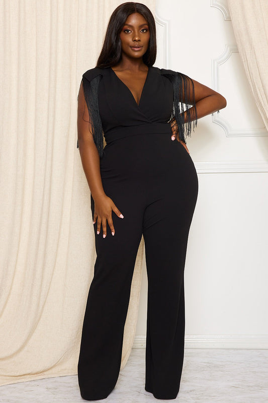 Maxine Plus Fringe Sleeve Jumpsuit