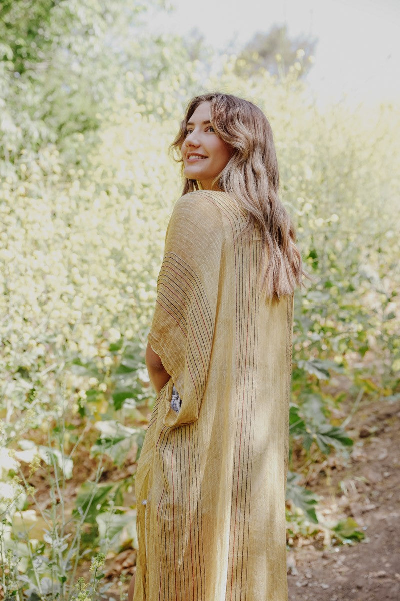 Frayed Pinstripe Kimono