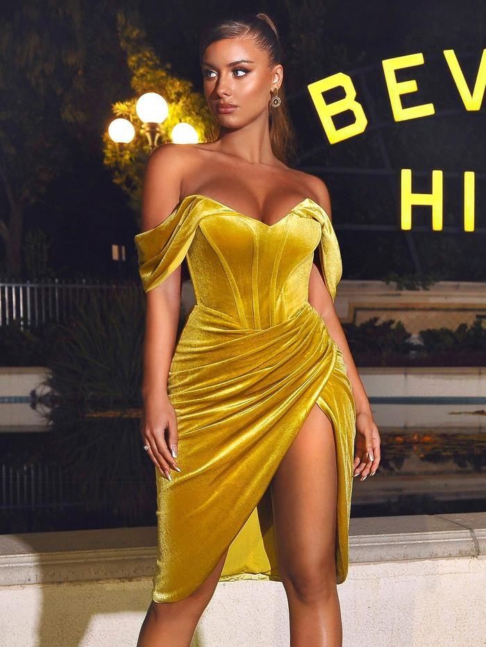 Omaria Velvet Off Shoulder Corset Dress