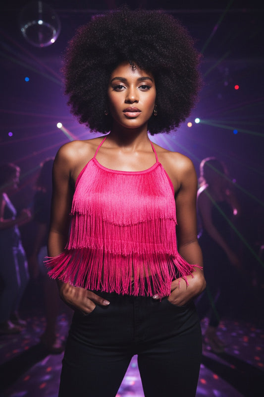 Penelope Halter Fringe Crop Top