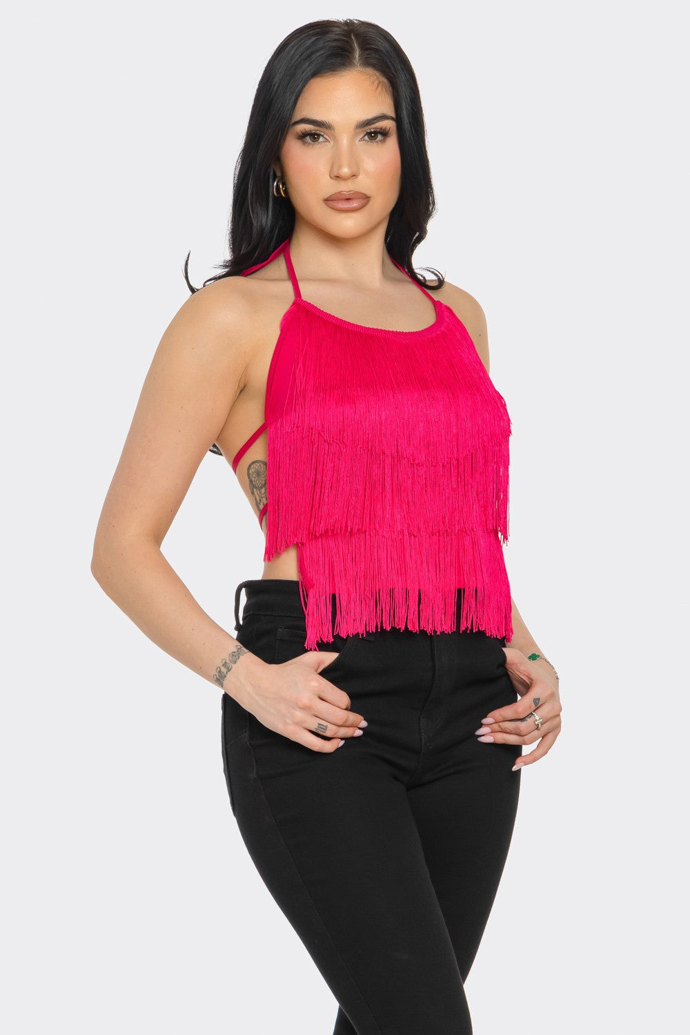 Penelope Halter Fringe Crop Top