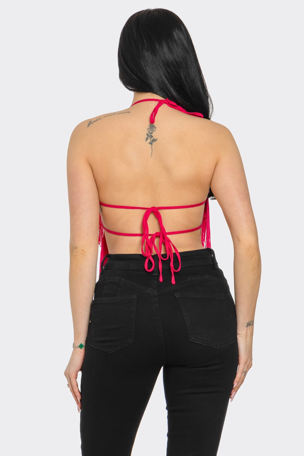 Penelope Halter Fringe Crop Top