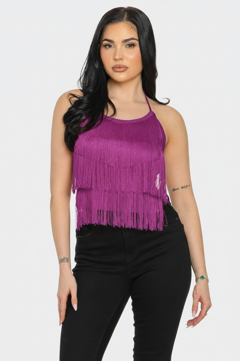 Penelope Halter Fringe Crop Top