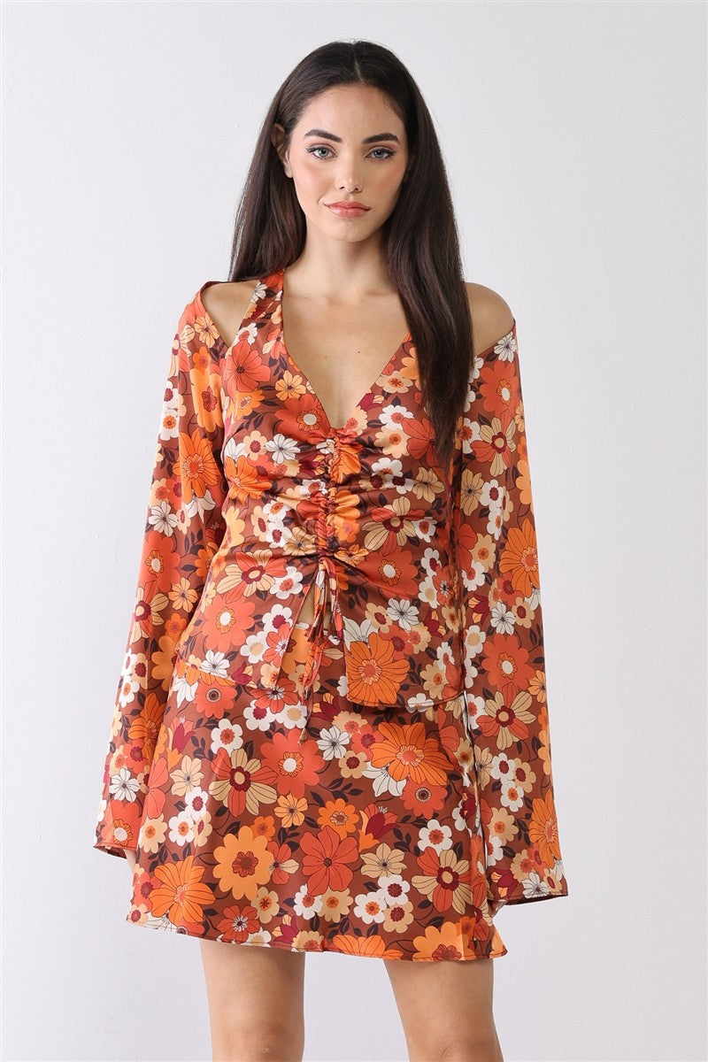 Sadie Floral Satin Ruched Top