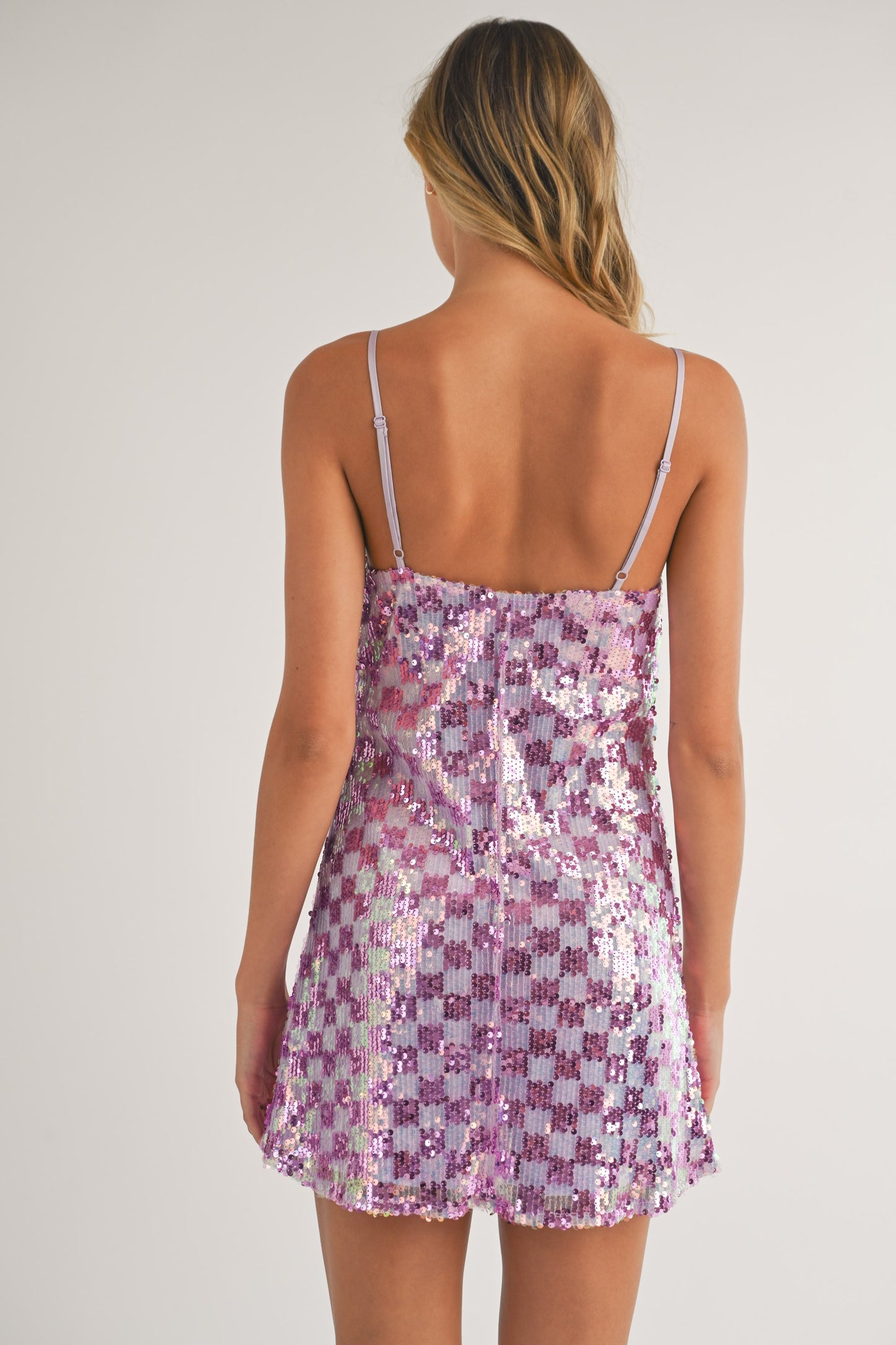 Melanie Sequin Cowl Check Mini Dress
