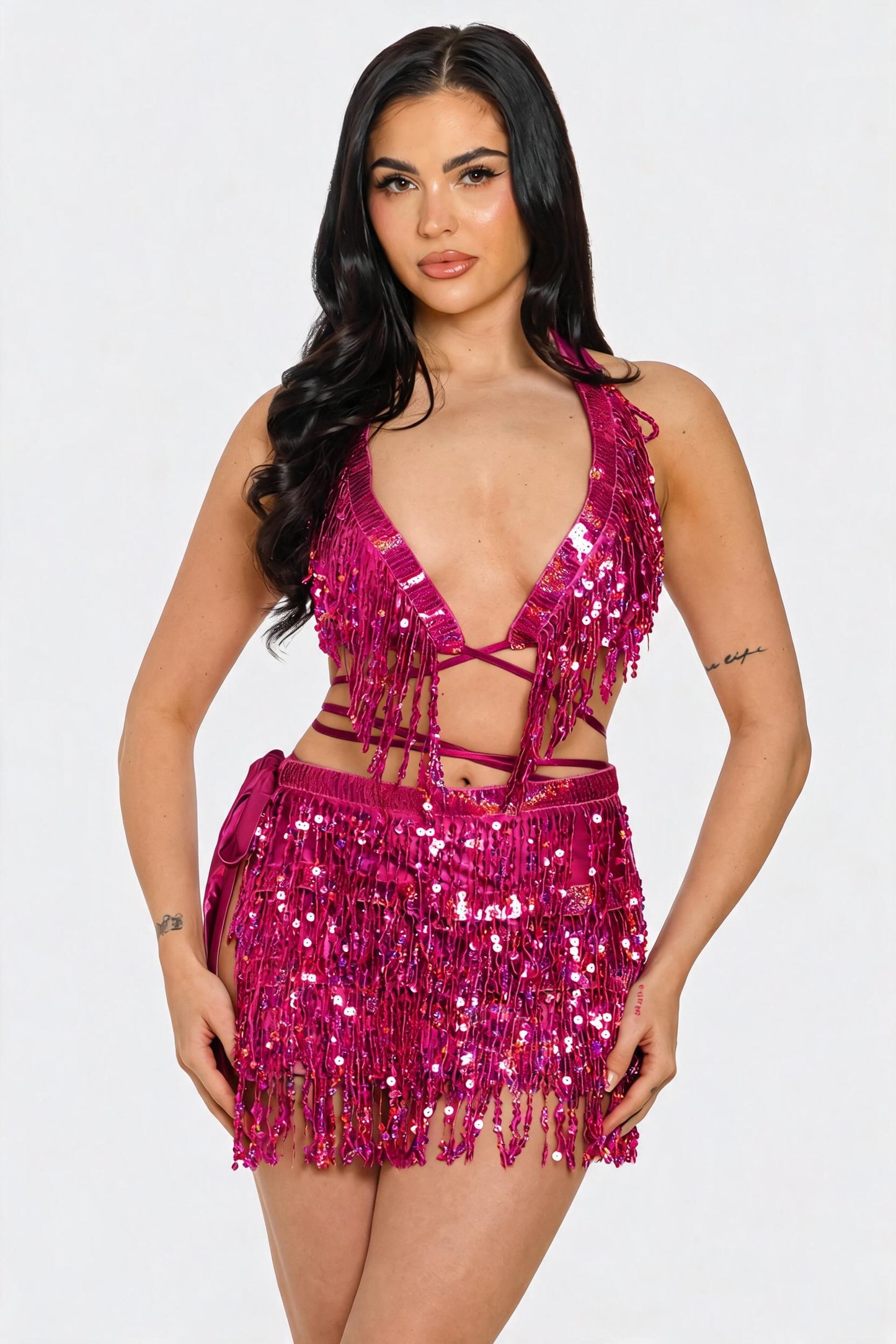 Shania Halter Sequin Fringe Top