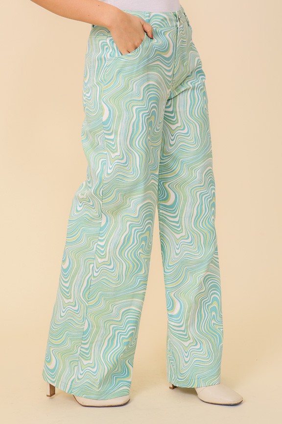 Swirl Print Denim Pants