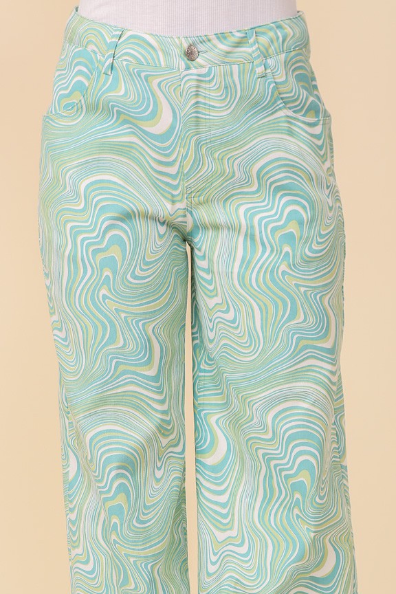 Swirl Print Denim Pants
