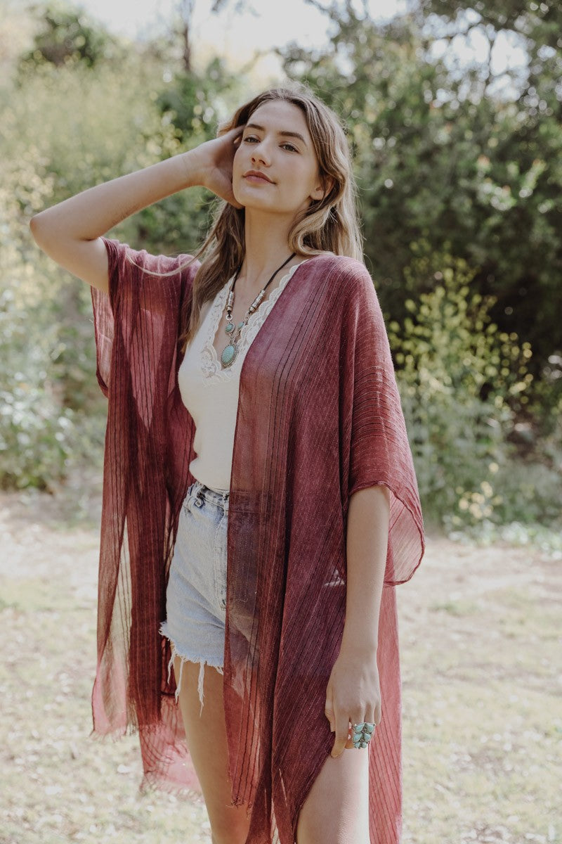 Frayed Pinstripe Kimono