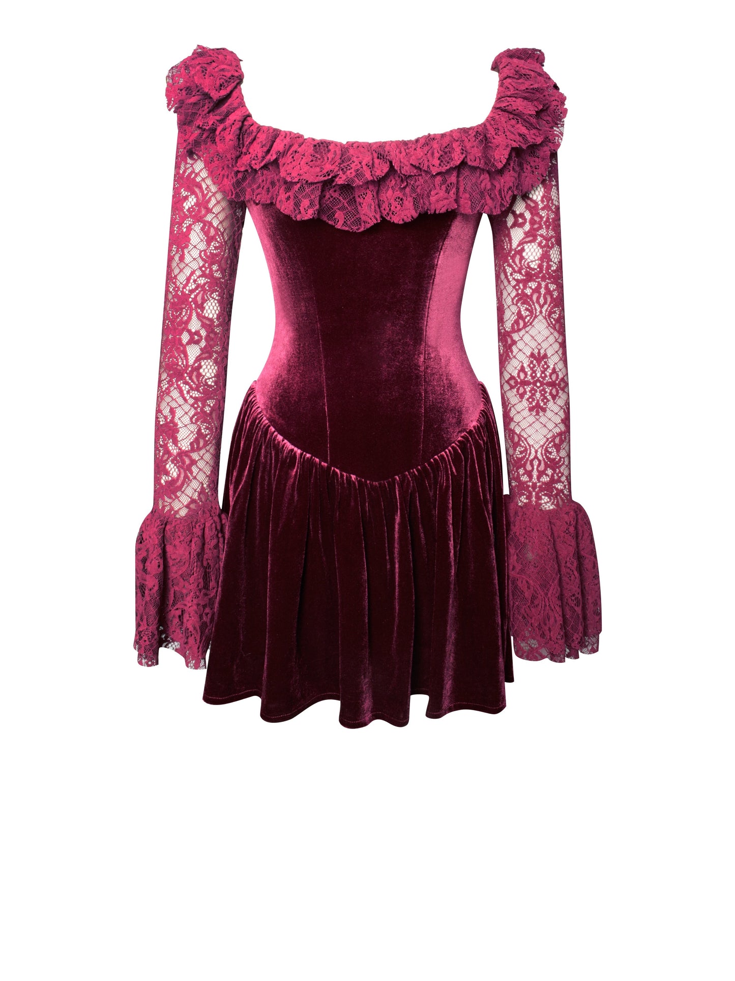 Yachira Velvet Lace Flare Mini Dress