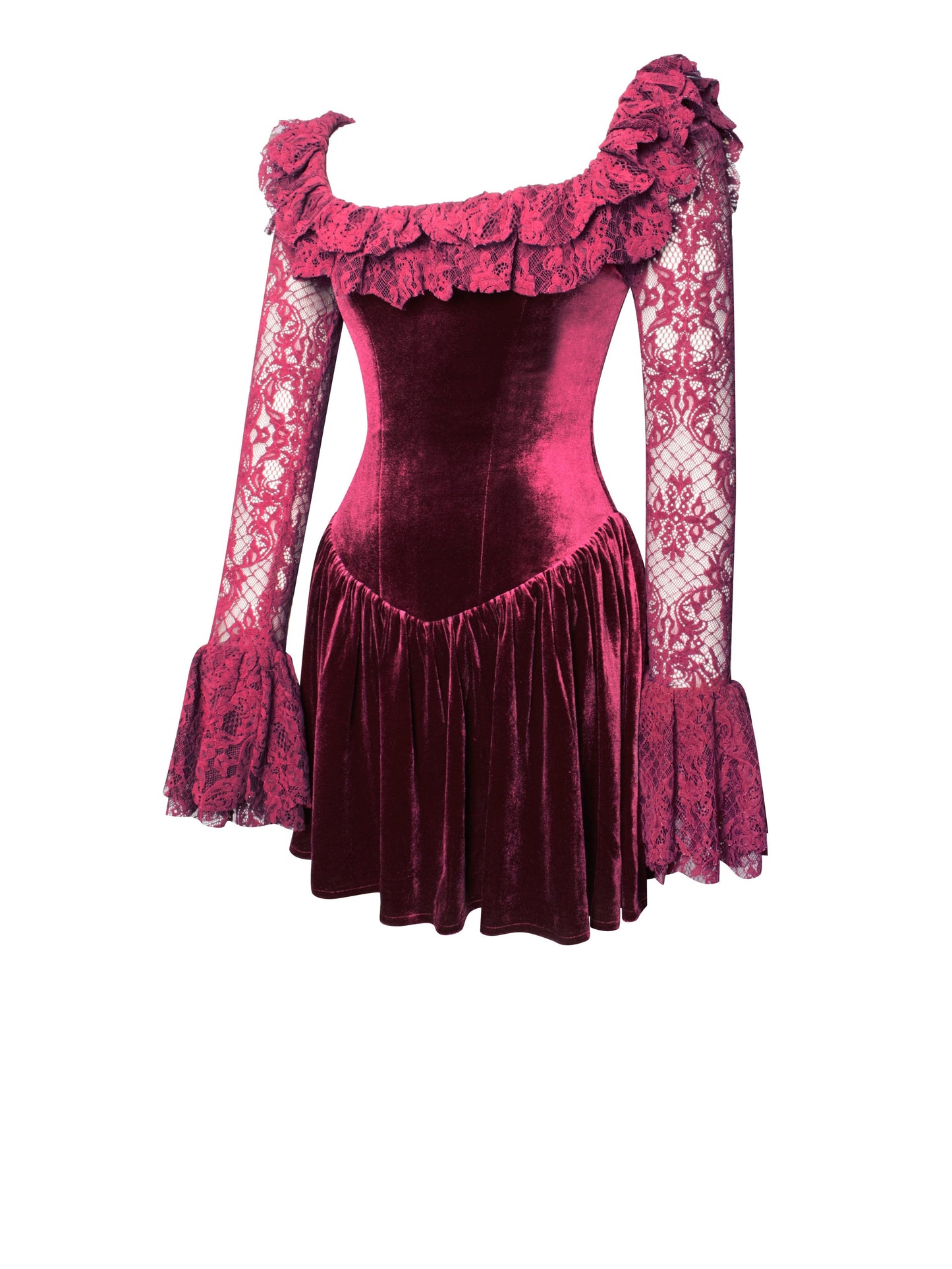 Yachira Velvet Lace Flare Mini Dress