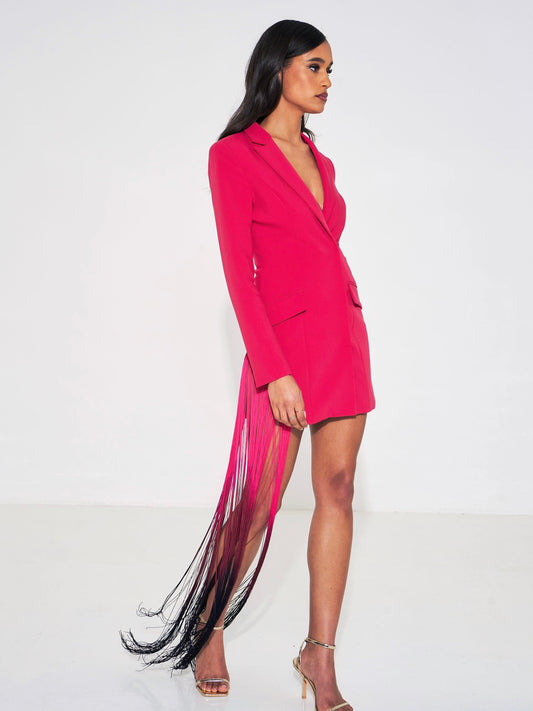 Yelena Fringe Draping Blazer Dress