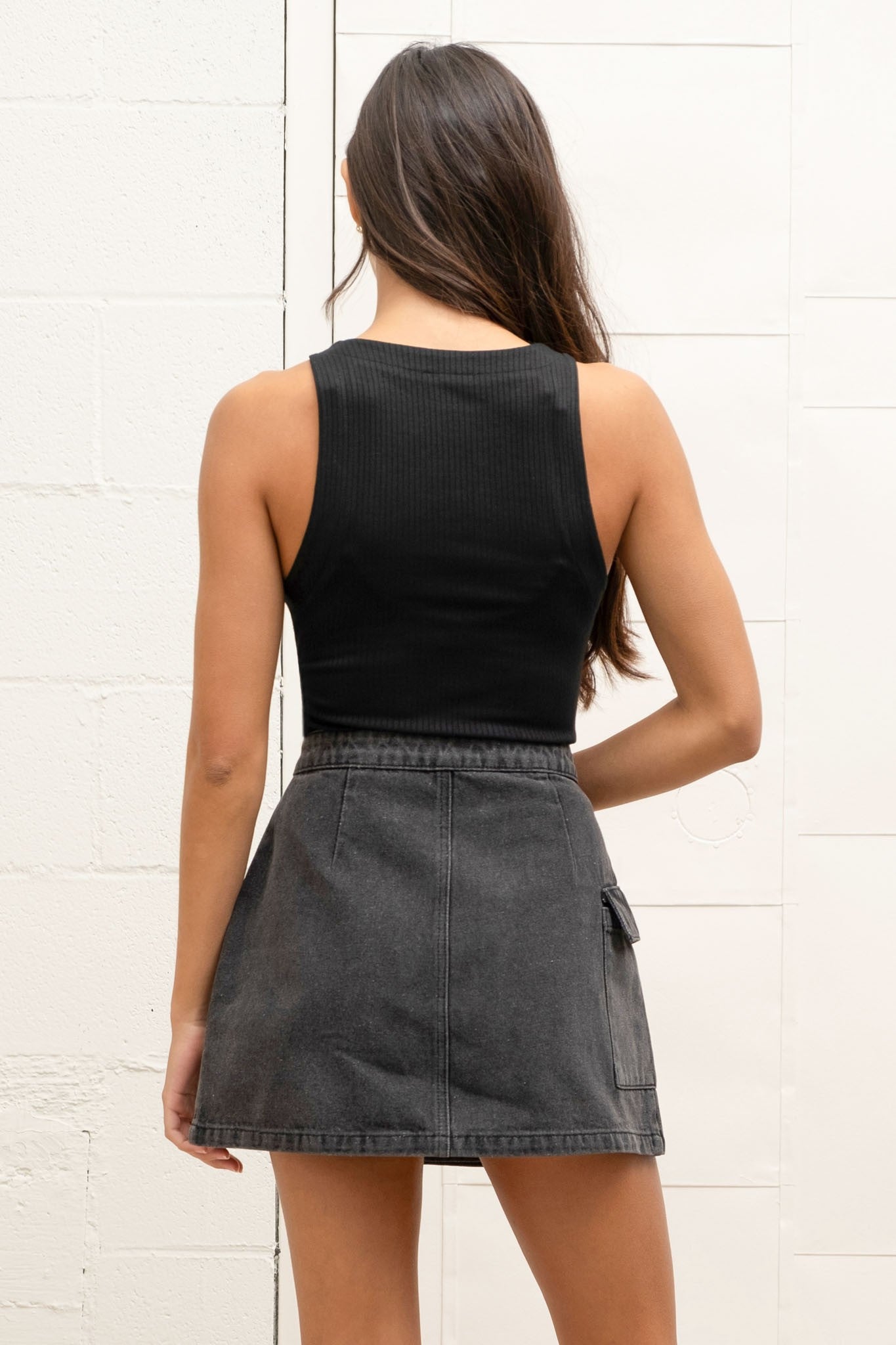 High Neck Rib Knit Crop Top