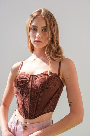 Lyric Lace Detailed Mesh Corset Top